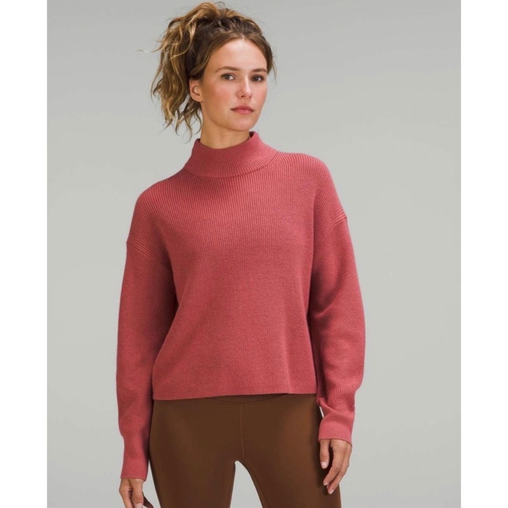 Lululemon Merino Wool Blend Ribbed Mock Neck Sweater Terracotta Pink Size 6